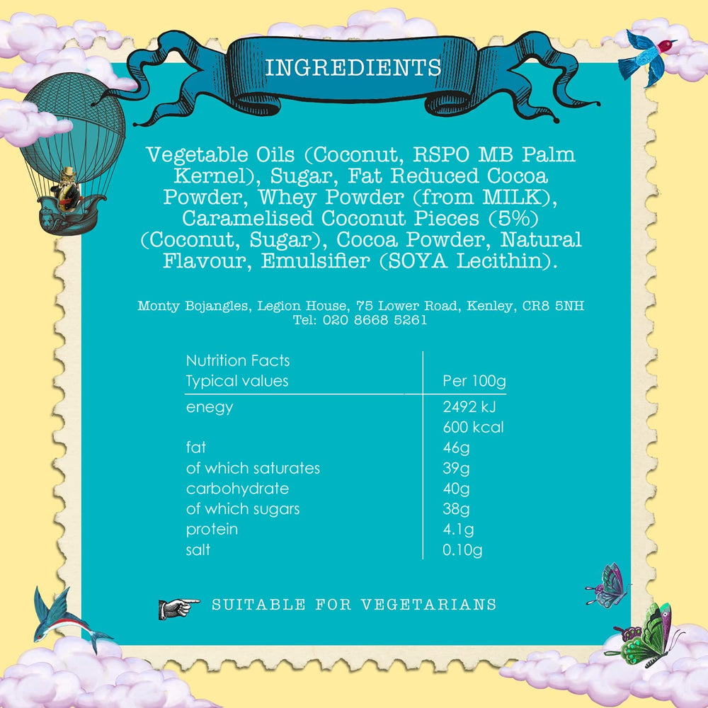 Monty Bojangles Coconut Crush truffles closeup highlight creamy cocoa dust.