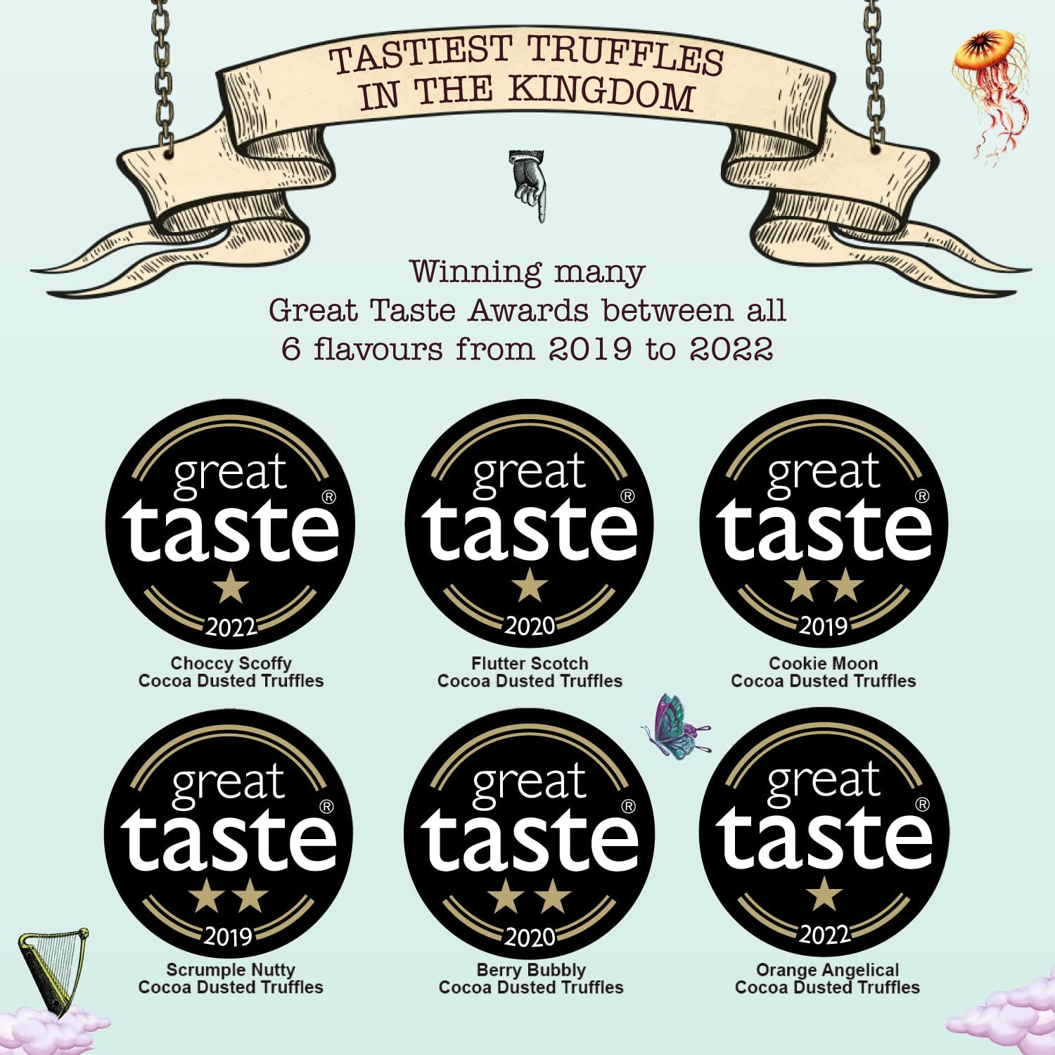 Monty Bojangles Great Taste Award collection, a trusted sign of premium chocolate.