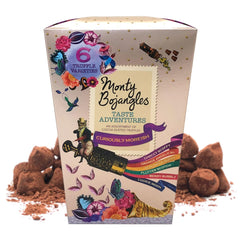 Monty Bojangles Taste Adventure box front showcasing premium cocoa-dusted truffles, ideal indulgent gift.