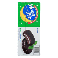Moon Pie Mint Chocolate Minis cross-section slice shows fluffy marshmallow center and chocolate shell.