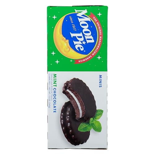 Moon Pie Mint Chocolate Minis on a dessert plate emphasize premium bite-sized treat.