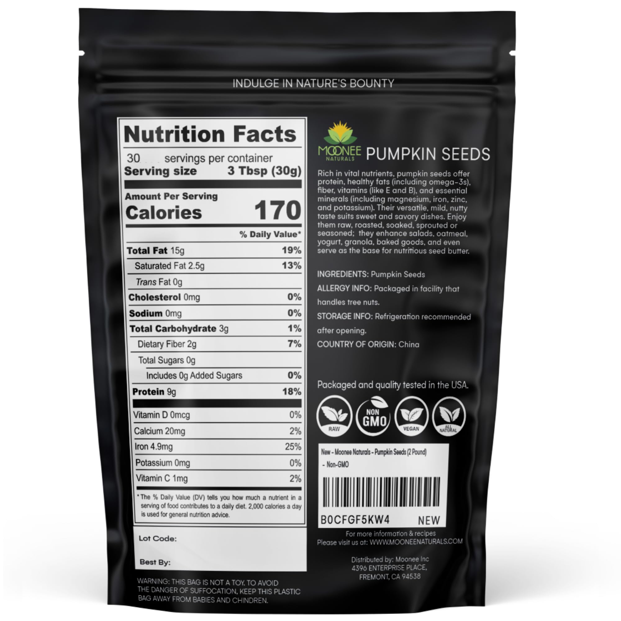 Moonee Naturals pumpkin seeds in a snack bowl highlighting crunch and nutrition.
