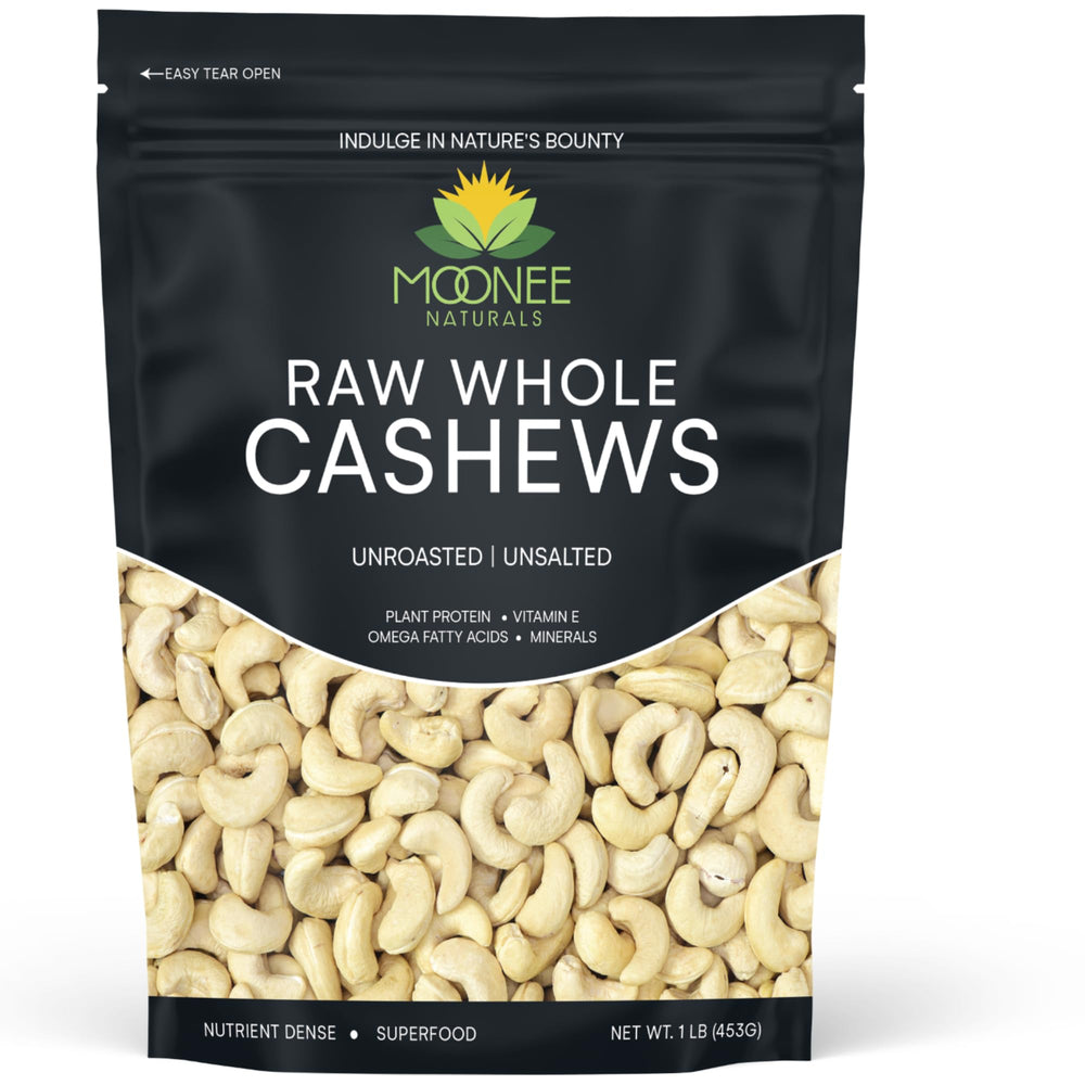 Moonee Naturals raw cashews, whole 1lb for snacking and cashew milk