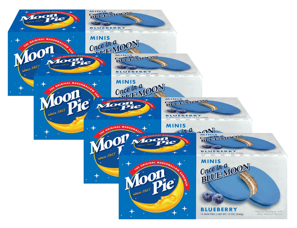 MoonPie Bluberry Sandwhich Mini packaging shows convenient, freshness-ready snacks for on-the-go enjoyment.