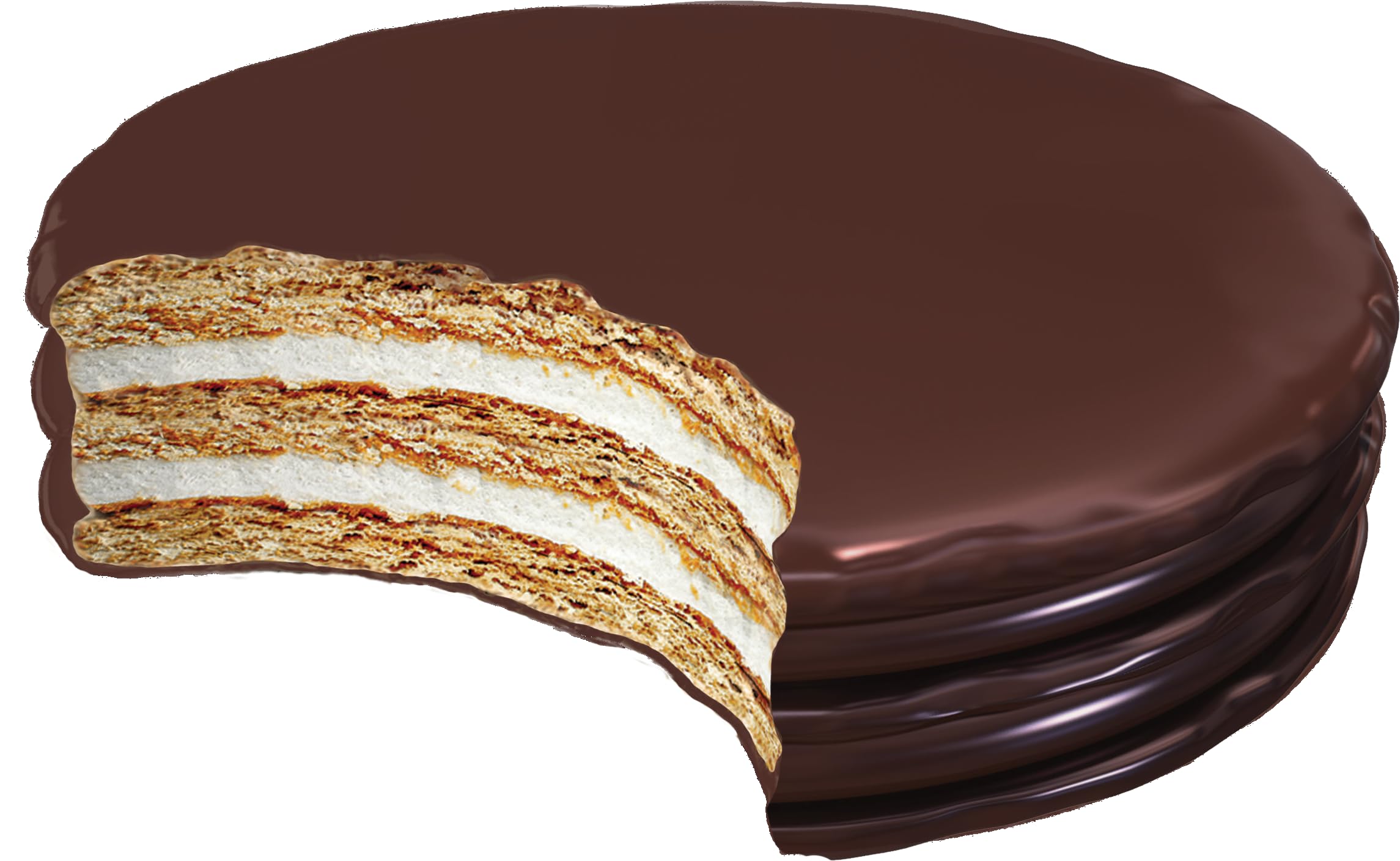 MoonPie Chocolate Double Decker Pie cross-section shows two marshmallow layers and chocolate coating for a satisfying bite.