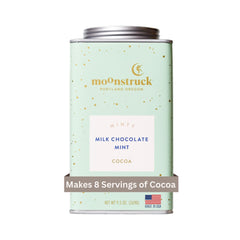 Moonstruck Mint Chocolate Hot Cocoa Mix in a tin, dairy-free and comforting.