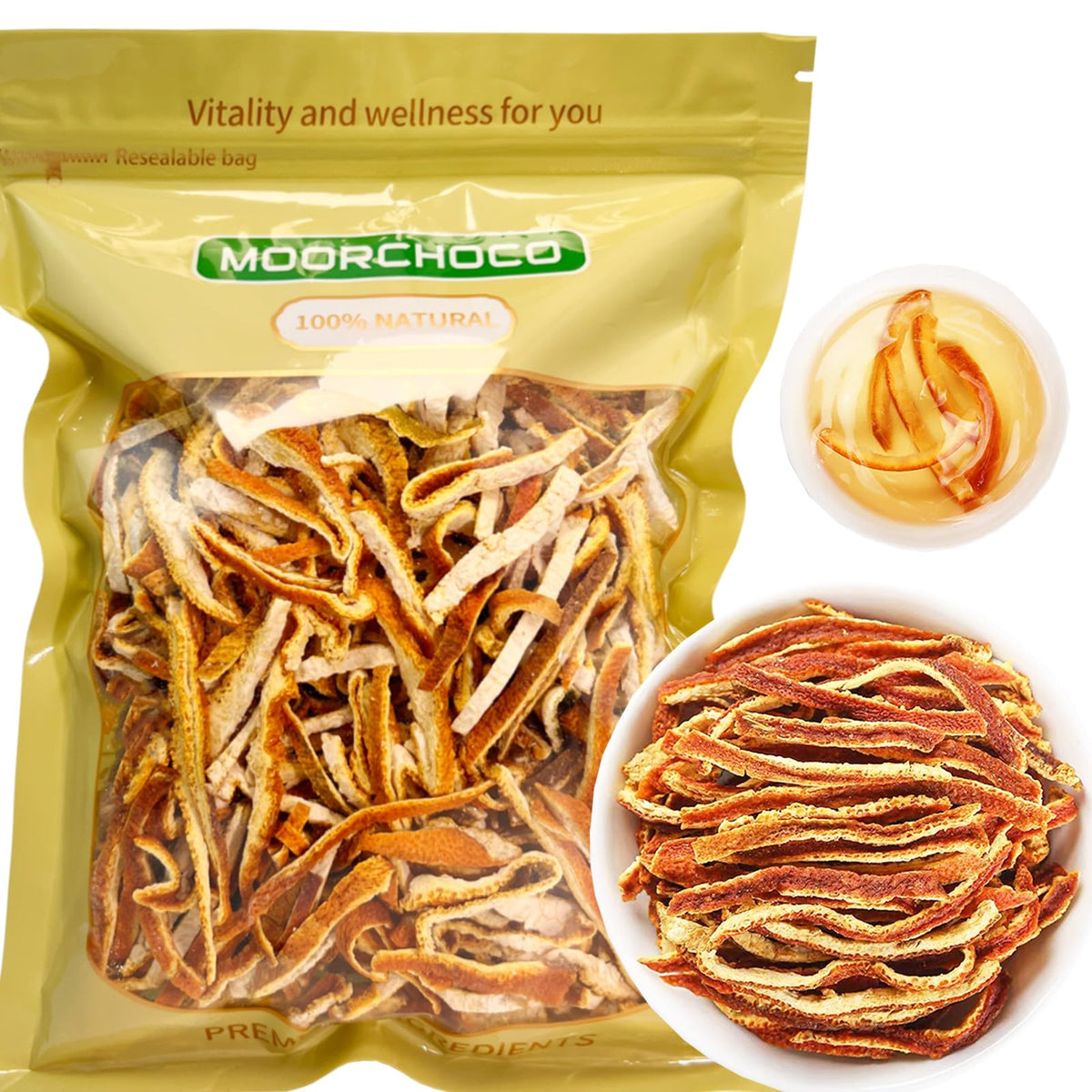 MOORCHOCO Tangerine Peel Strips ready for tea infusion and aroma