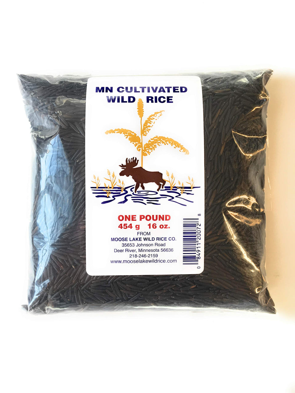 Moose Lake Wild Rice packaging close-up showcases premium Minnesota harvest, ideal pantry staple.