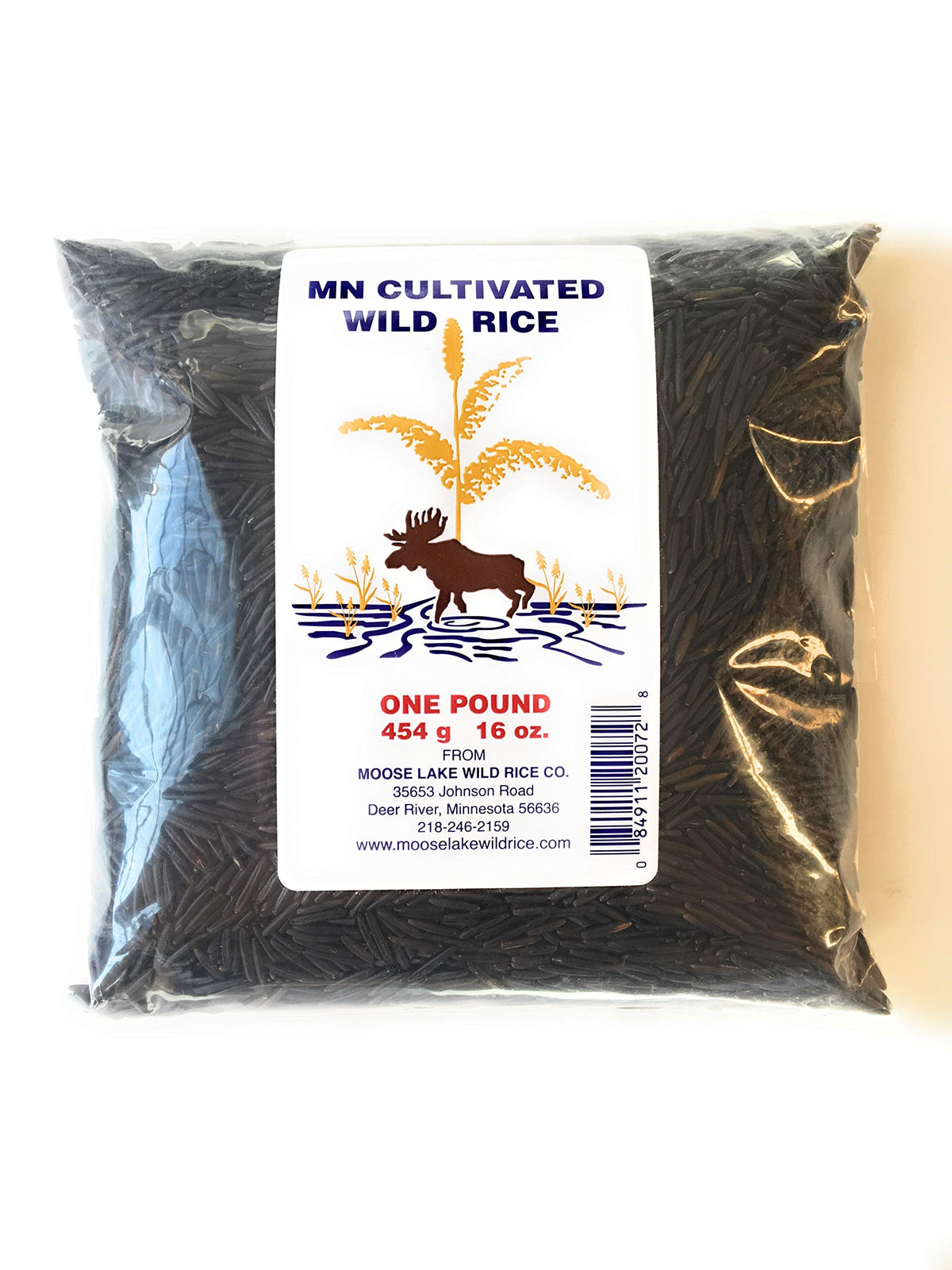 Moose Lake Wild Rice packaging close-up showcases premium Minnesota harvest, ideal pantry staple.