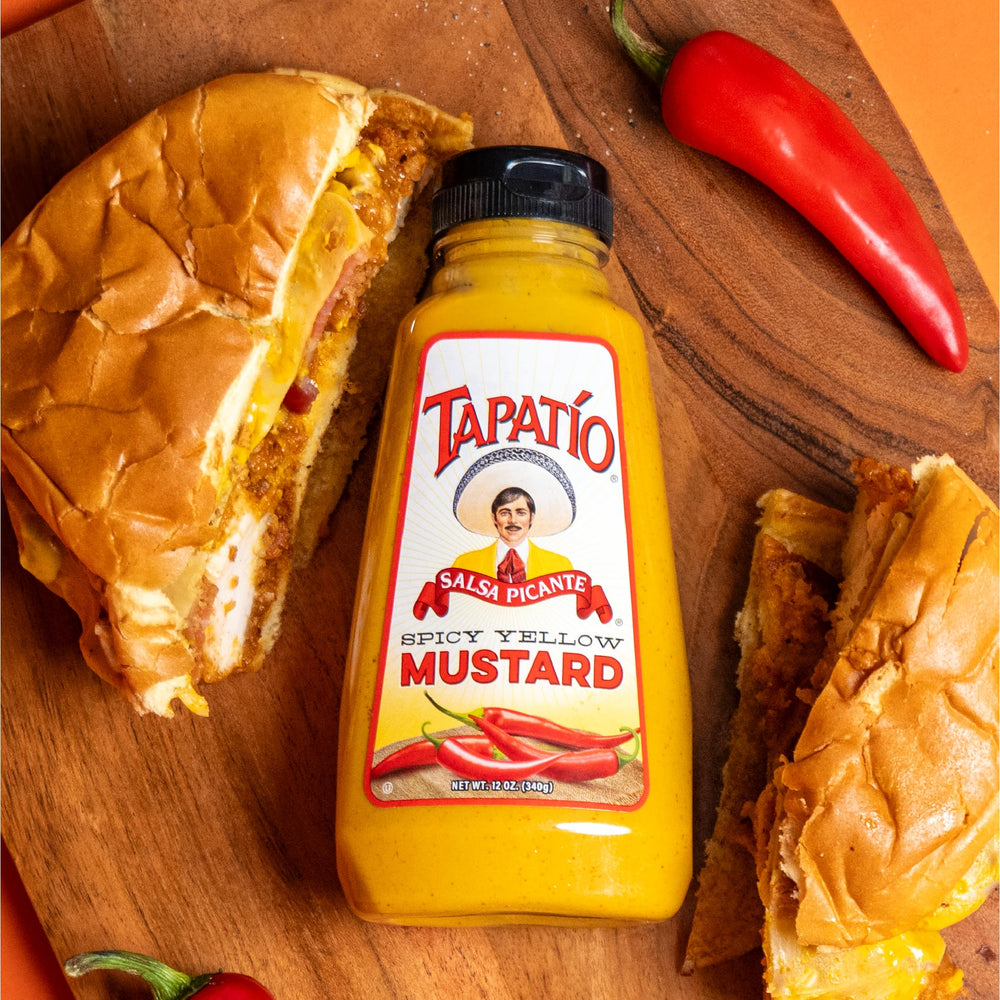 Morehouse Tapatio spicy yellow mustard used as a glaze or dip