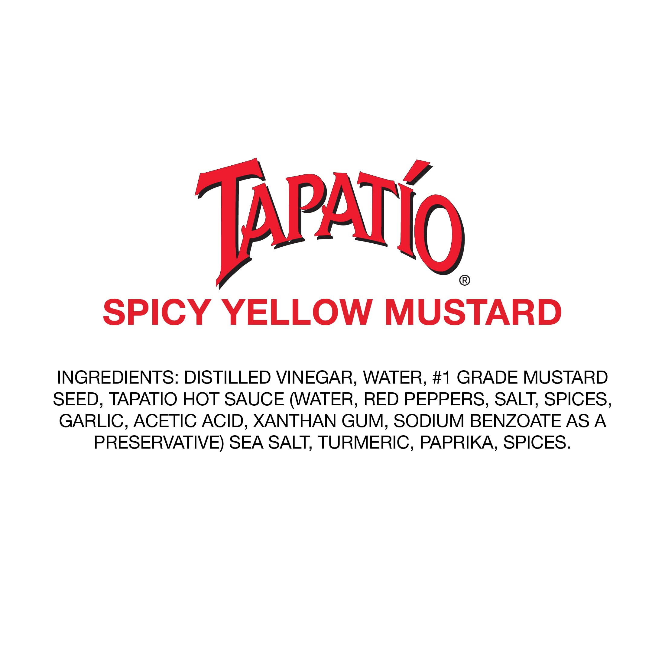 Morehouse Tapatio spicy yellow mustard bottle on table for everyday flavor