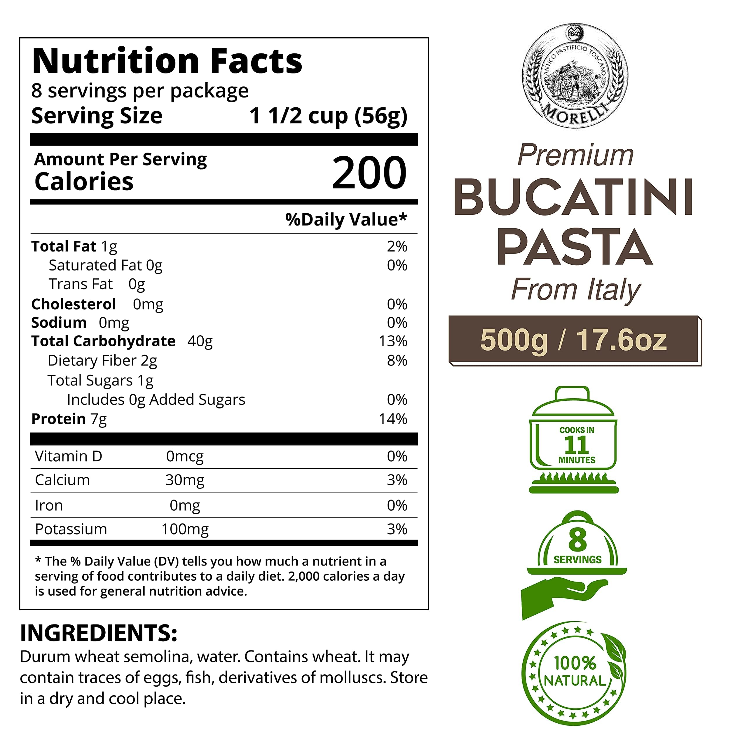 Raw bucatini close-up from Morelli showing hollow center for sauces