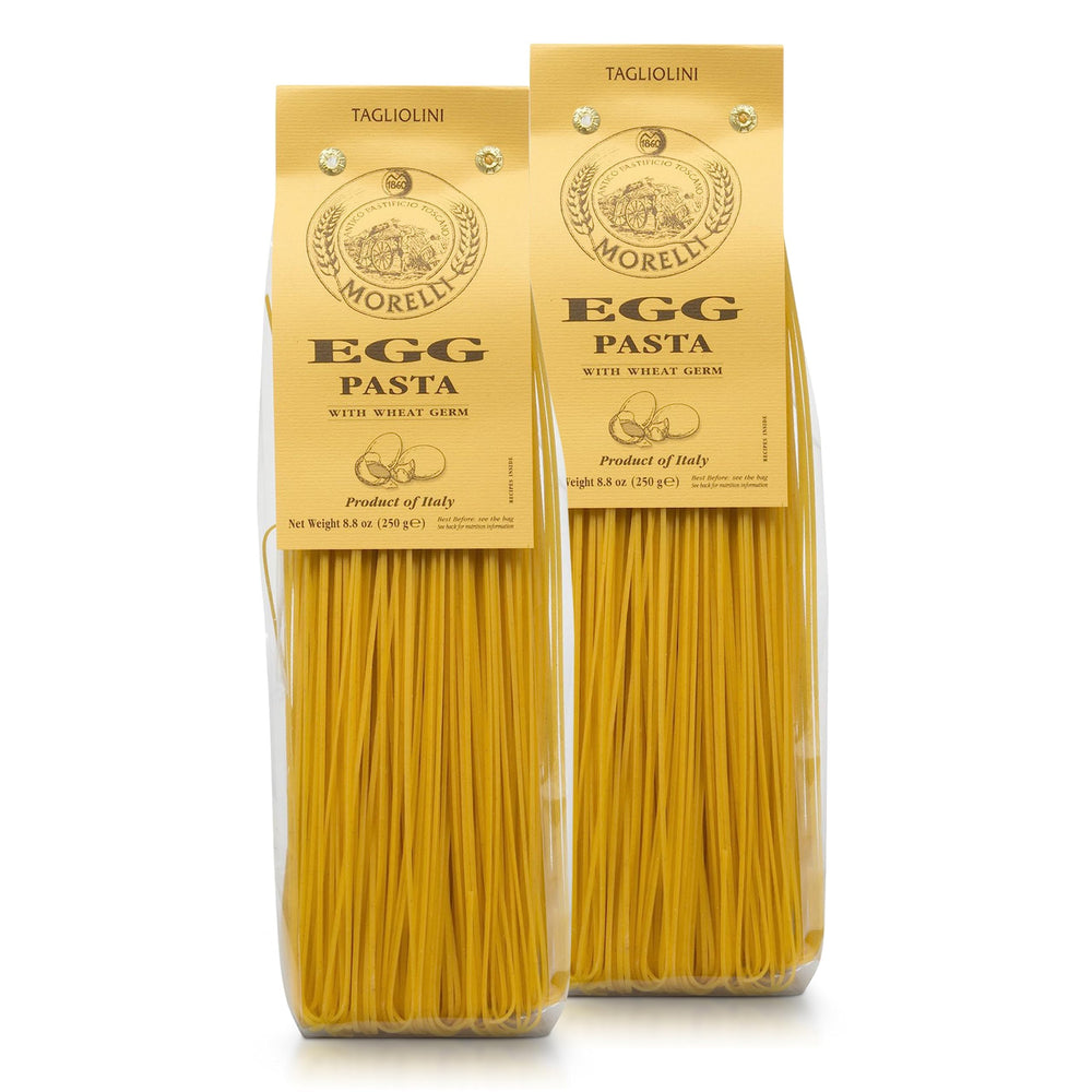 Morelli Egg Tagliolini packaging showing artisanal premium pasta for authentic Italian meals.