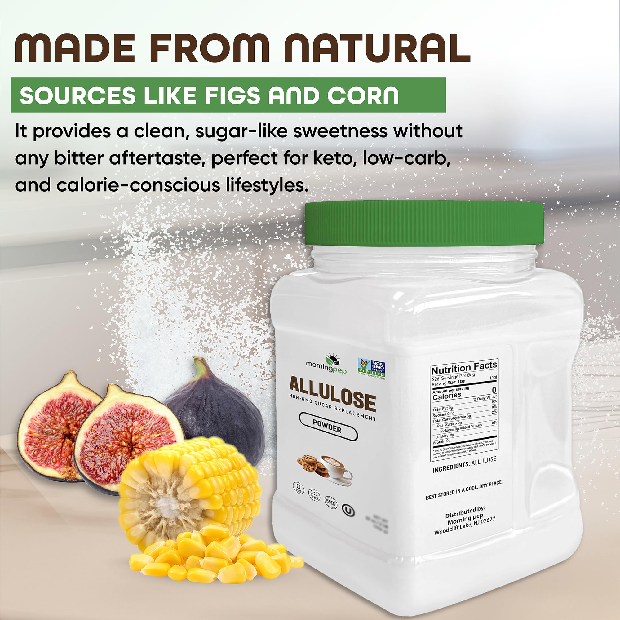 Morning Pep Allulose kitchen setup highlights versatility in cooking and sauces.
