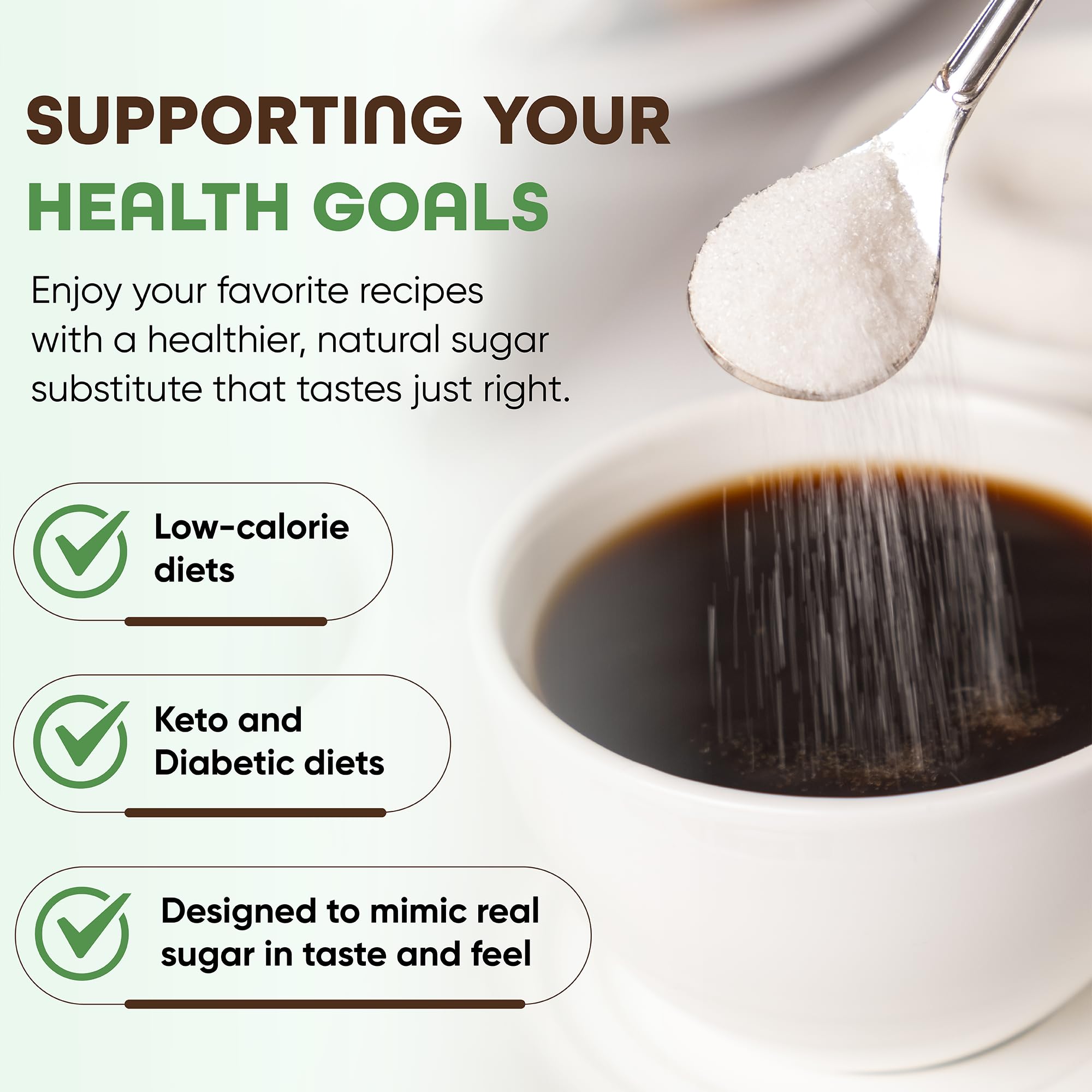 Morning Pep Allulose in tea cup delivers smooth sweetness without the sugar crash.