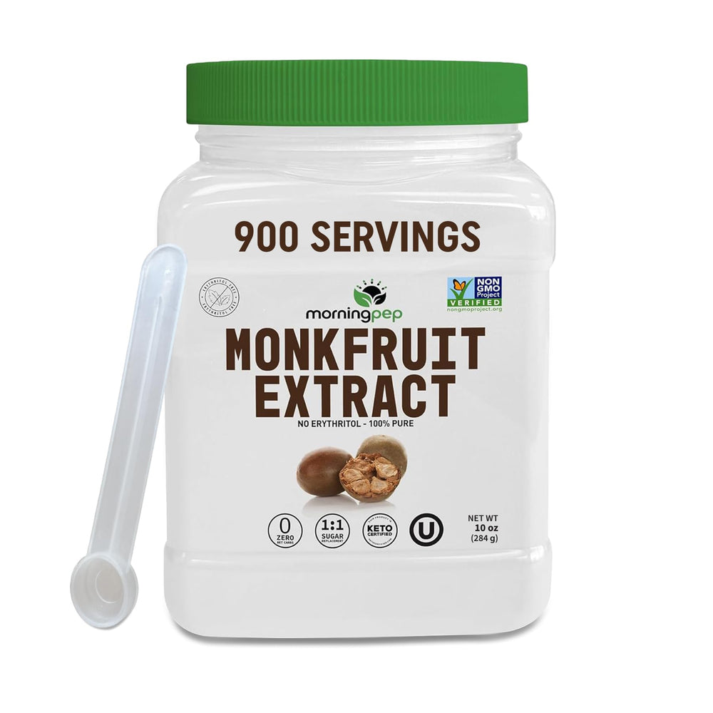 Morning Pep monk fruit extract powder in a tin delivers pure, additive-free sweetness.