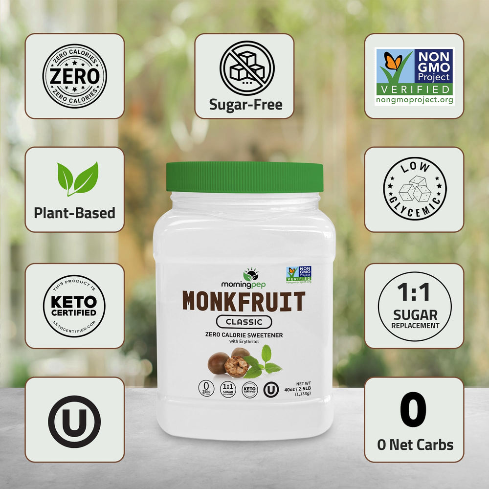 Morning Pep Monk Fruit Sweetener for baking cookies with a 1:1 substitute