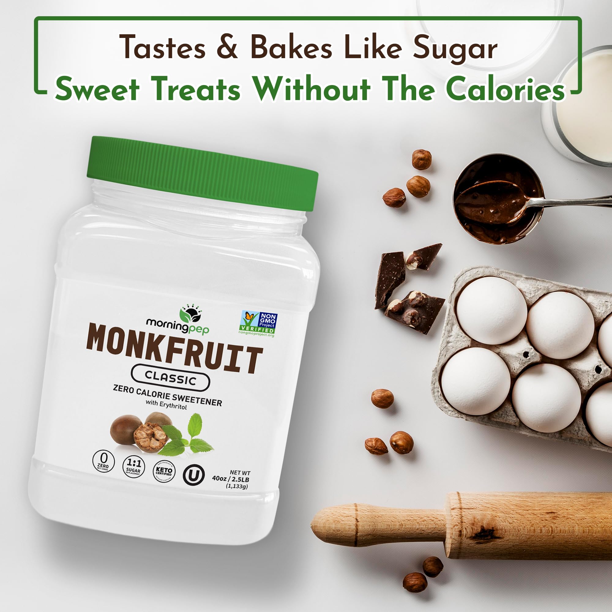 Morning Pep Monk Fruit Sweetener contains jaggery sugar in the blend