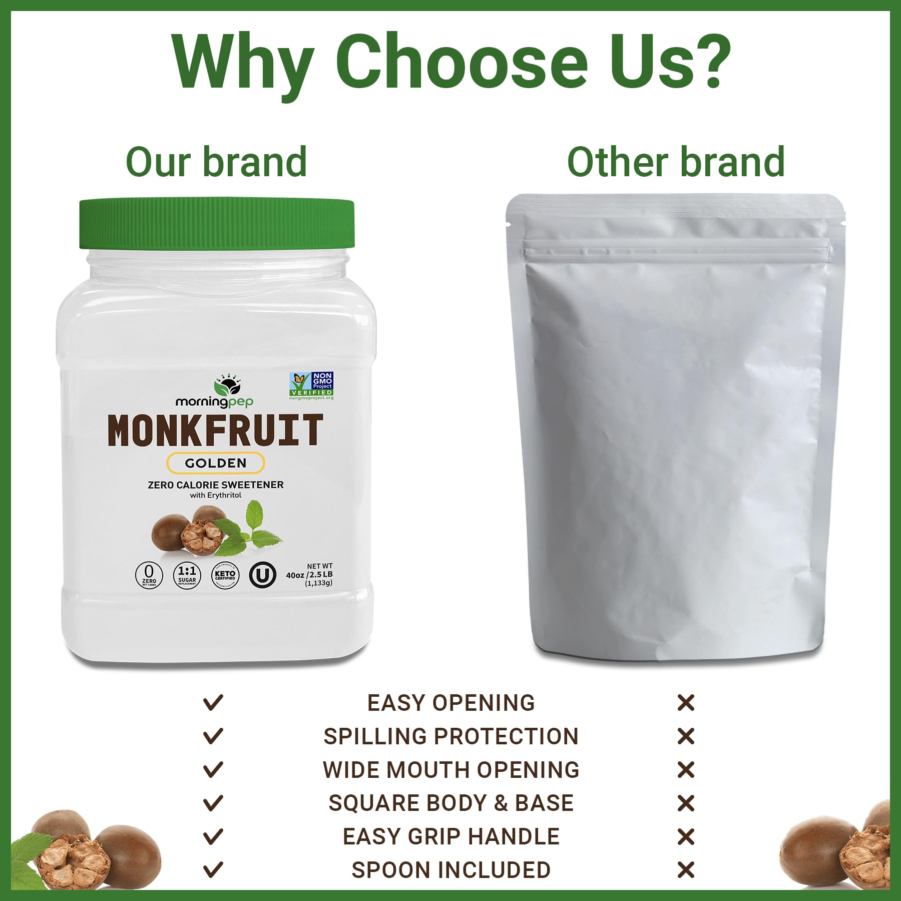 Morning Pep monk fruit sweetener dissolves in tea for calorie-free sweetness