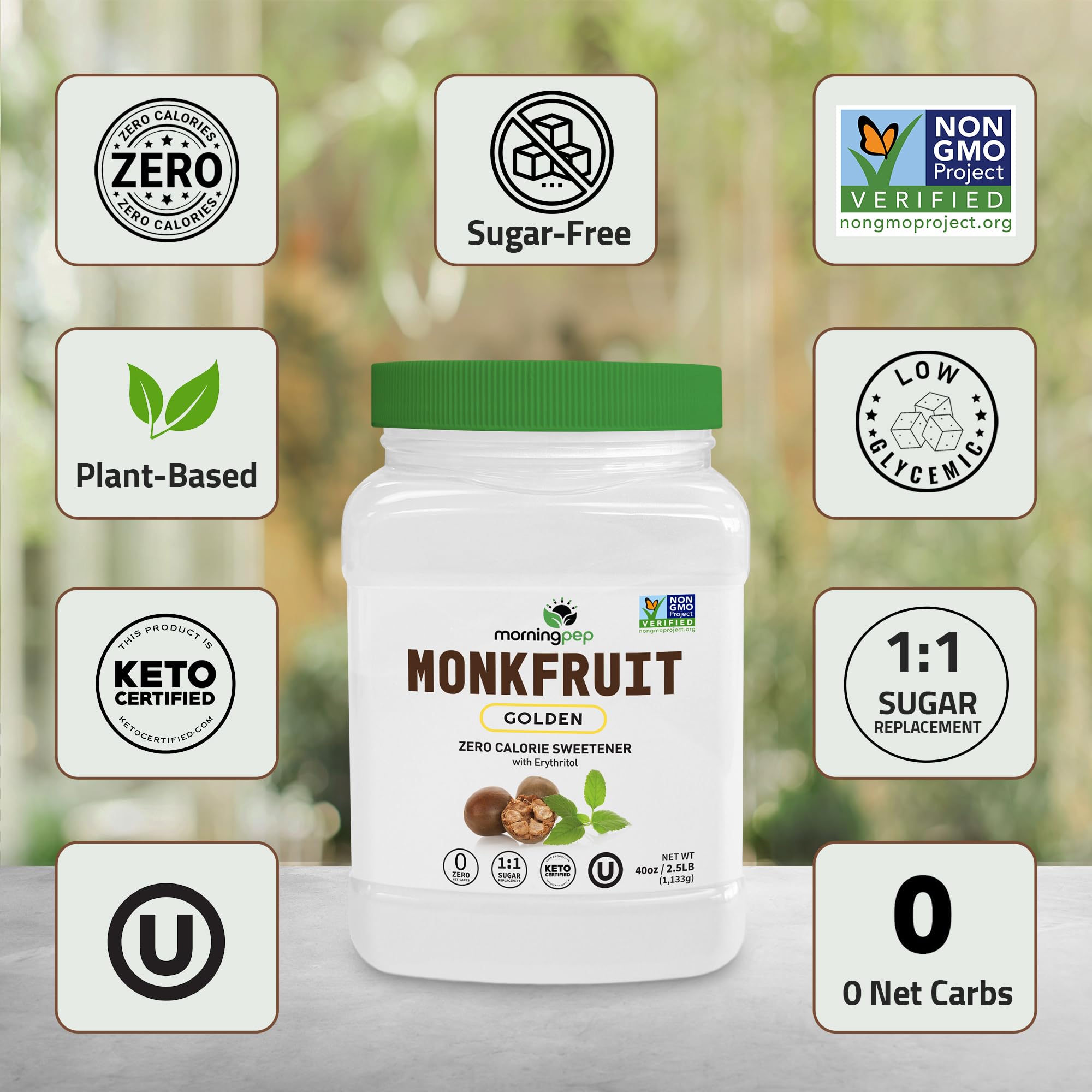 Morning Pep monk fruit sweetener dissolving in tea for zero calorie sweetness
