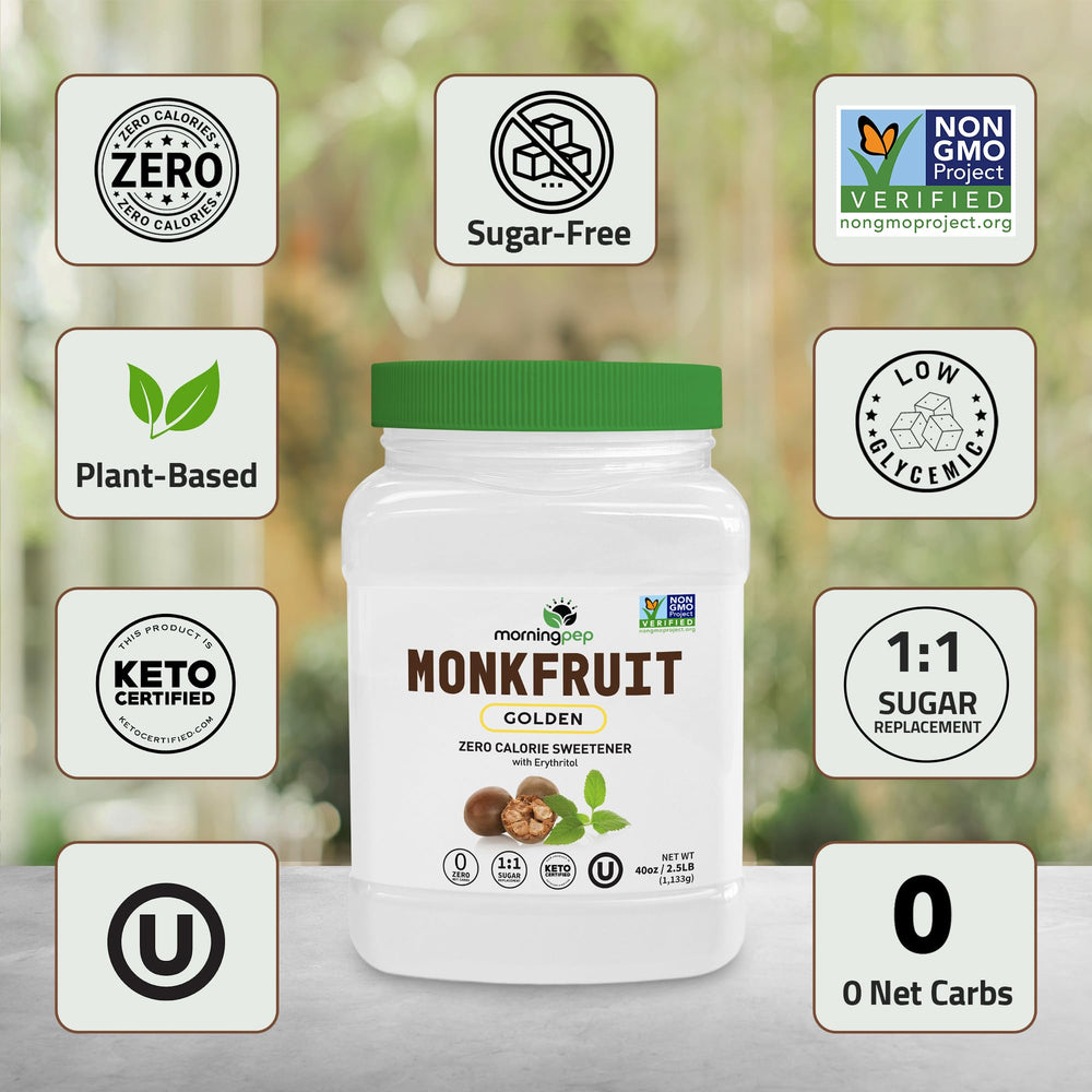 Morning Pep monk fruit sweetener dissolving in tea for zero calorie sweetness