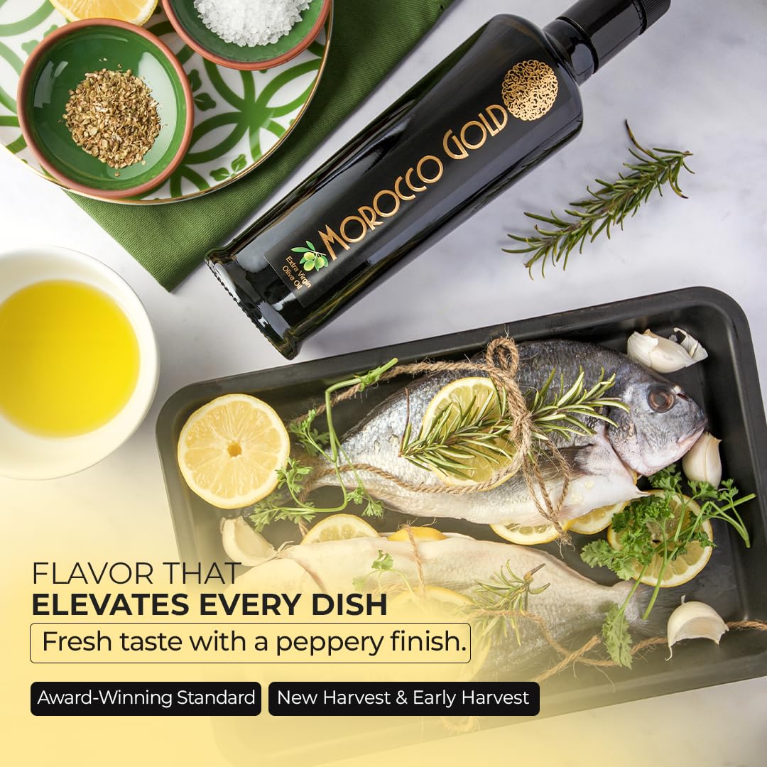 Pouring Morocco Gold EVOO over fresh greens for vibrant flavor.