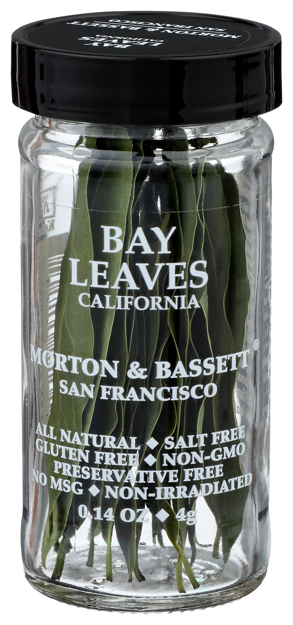 Morton & Bassett California Bay Leaves in a jar for flavorful broths and roasts.