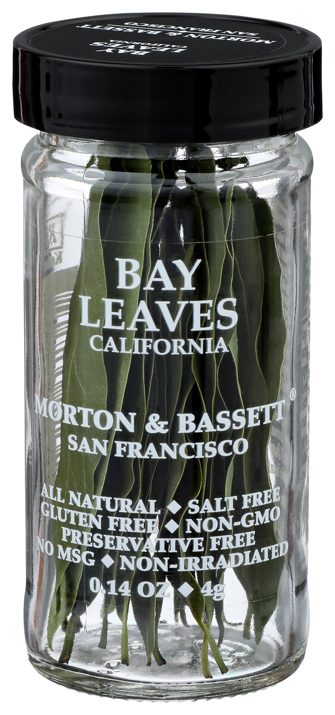 Morton & Bassett California Bay Leaves in a jar for flavorful broths and roasts.
