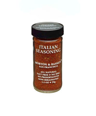 Morton & Bassett Italian seasoning bottle, aromatic blend for pasta, pizza, and Mediterranean dishes.