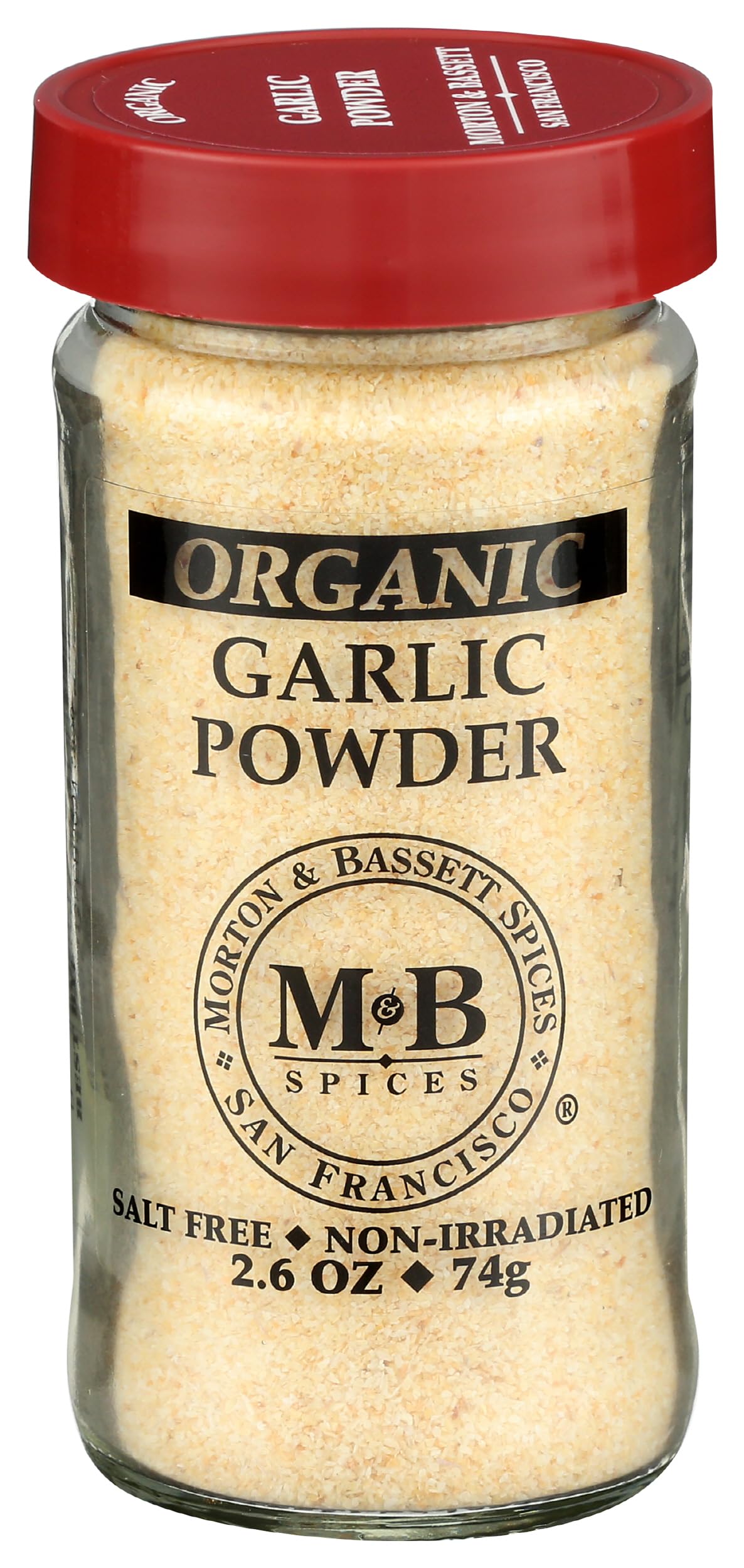 Morton and Bassett Organic Garlic Powder bottle delivers pure garlic flavor for quick meals