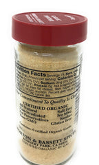 Label close-up of Morton and Bassett Organic Garlic Powder highlighting organic certification
