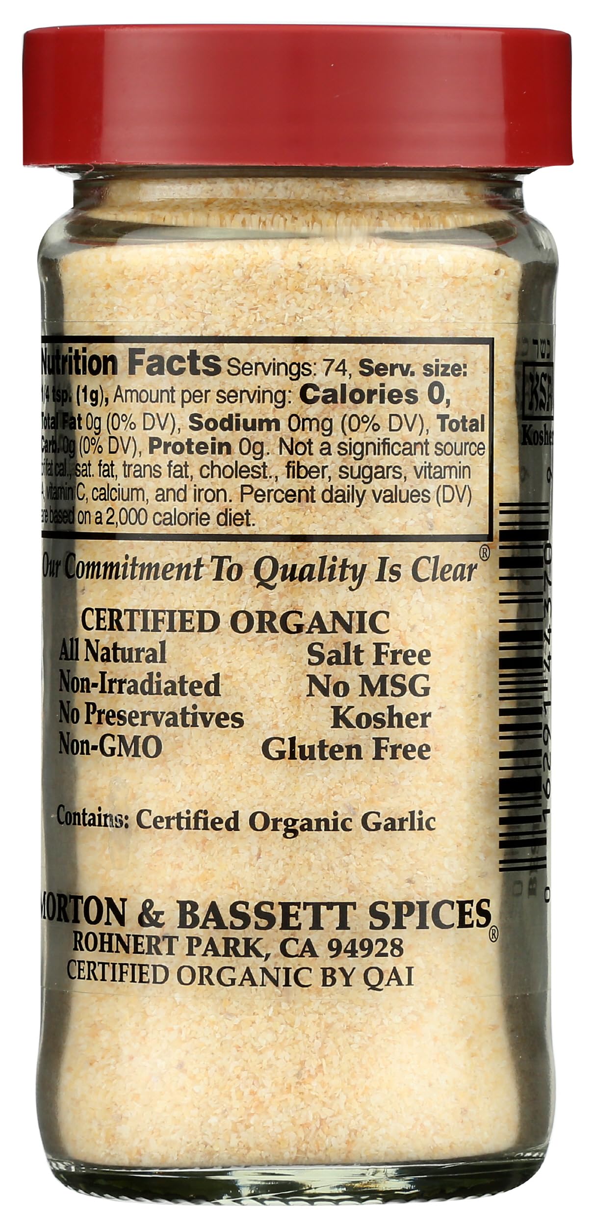 Texture closeup of Morton and Bassett Organic Garlic Powder showing even granules