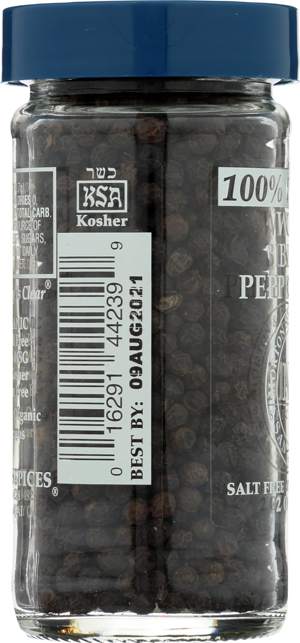 Organic Morton & Bassett pepper label emphasizing gluten-free, non-GMO ingredients.