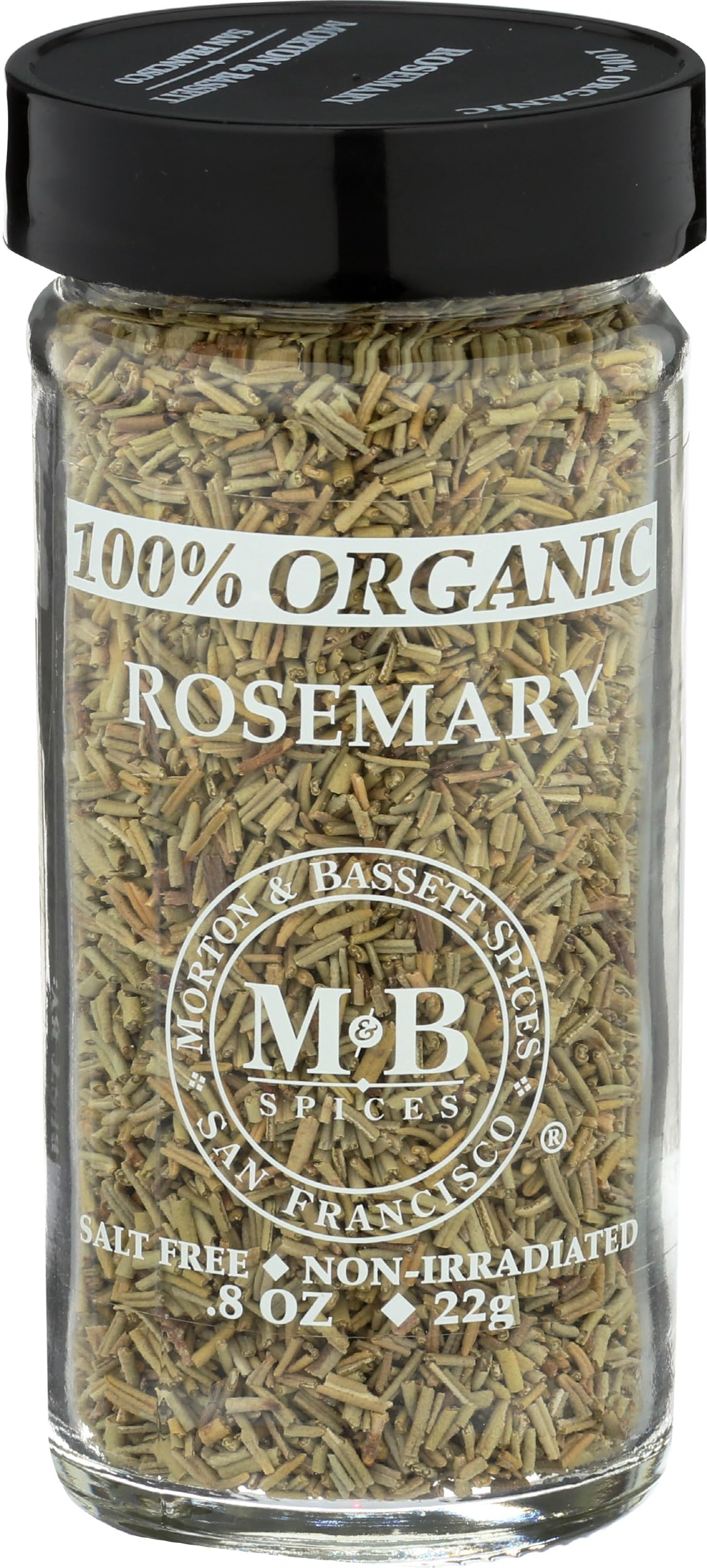 Morton and Bassett Rosemary bottle highlights organic flavor for roasted dishes.