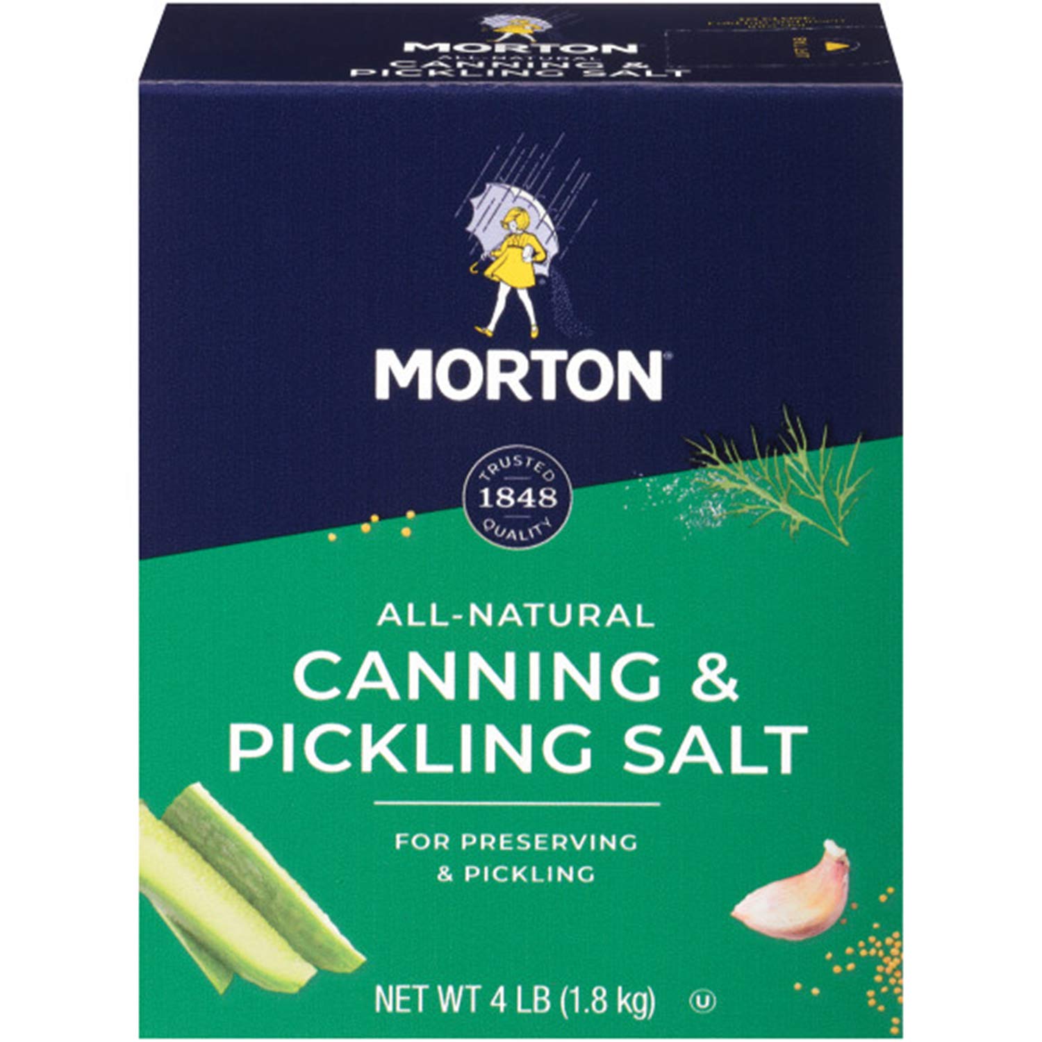 Morton Canning and Pickling Salt box for clear brine and preserved flavors.