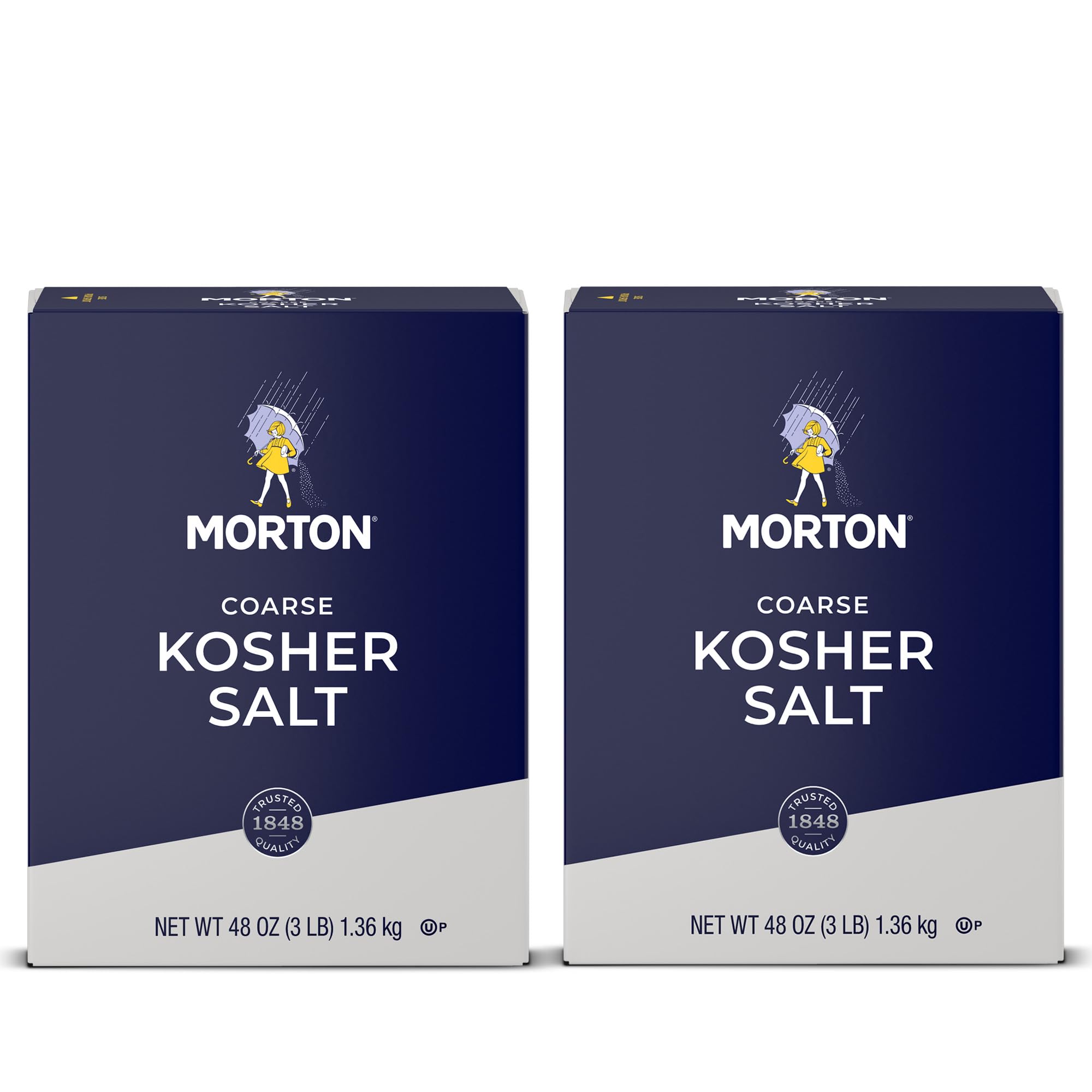 Morton Coarse Kosher Salt bottle pour showing easy pinch-and-sprinkle for cooking.