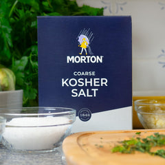 Morton Coarse Kosher Salt ideal for grilling and marinades without clumping.