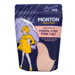 Morton Himalayan pink salt fine grain in a 1 lb pouch ready to use