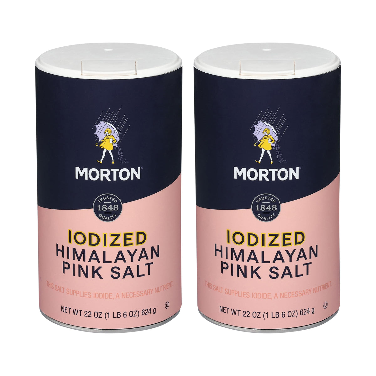 Morton iodized Himalayan pink salt 22oz pack front view for everyday seasoning