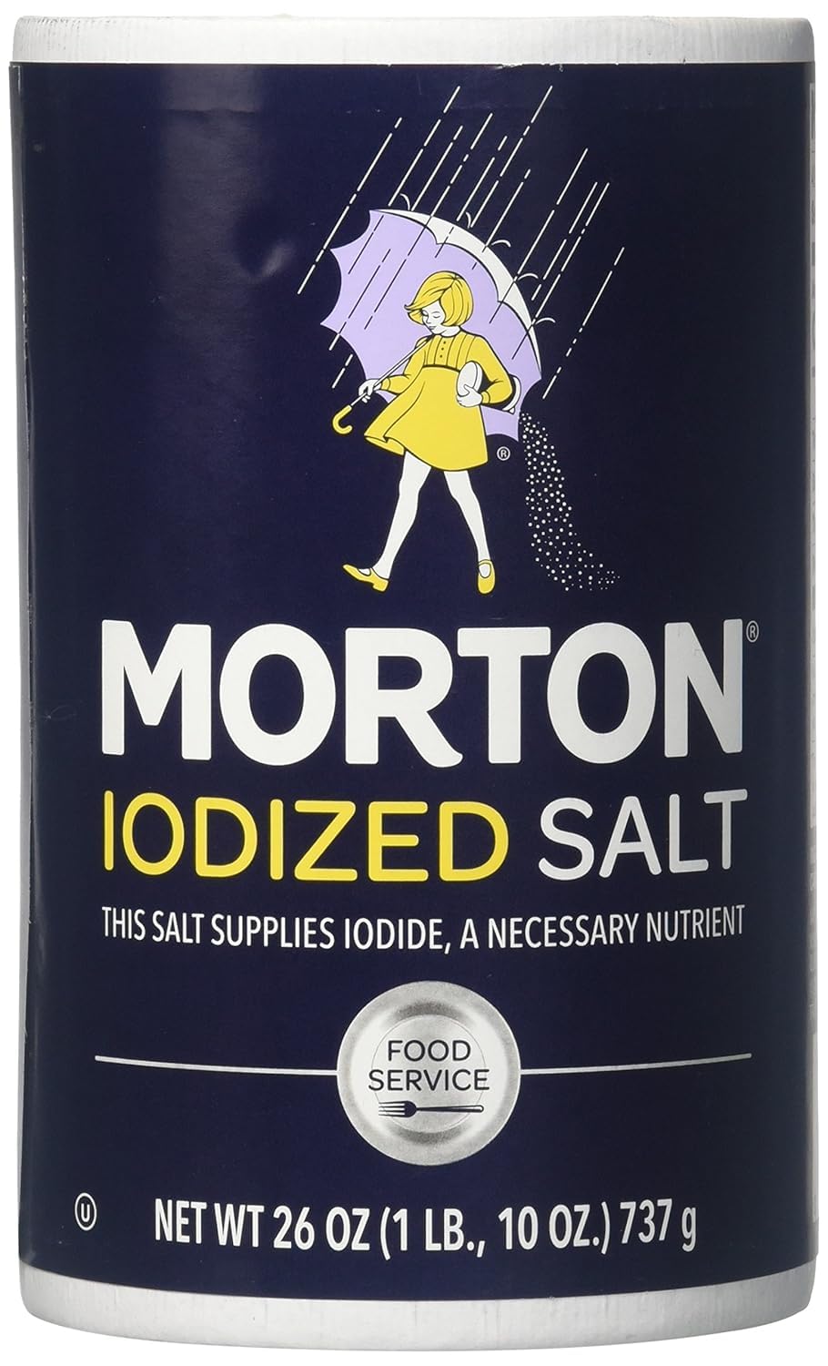 Morton iodized round salt pours from the classic spout for easy seasoning.