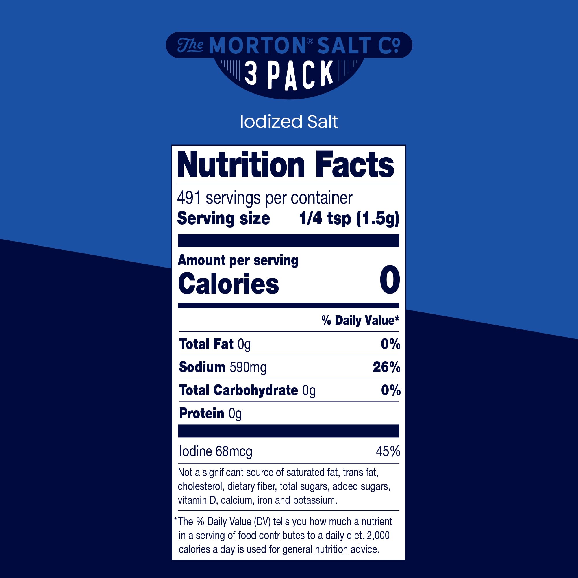 Morton iodized salt provides iodine as part of everyday meal planning.