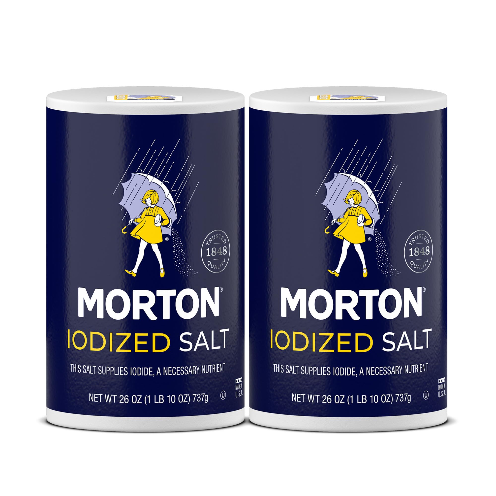 Morton iodized salt all-purpose 26oz 2-pack for everyday cooking and seasoning.