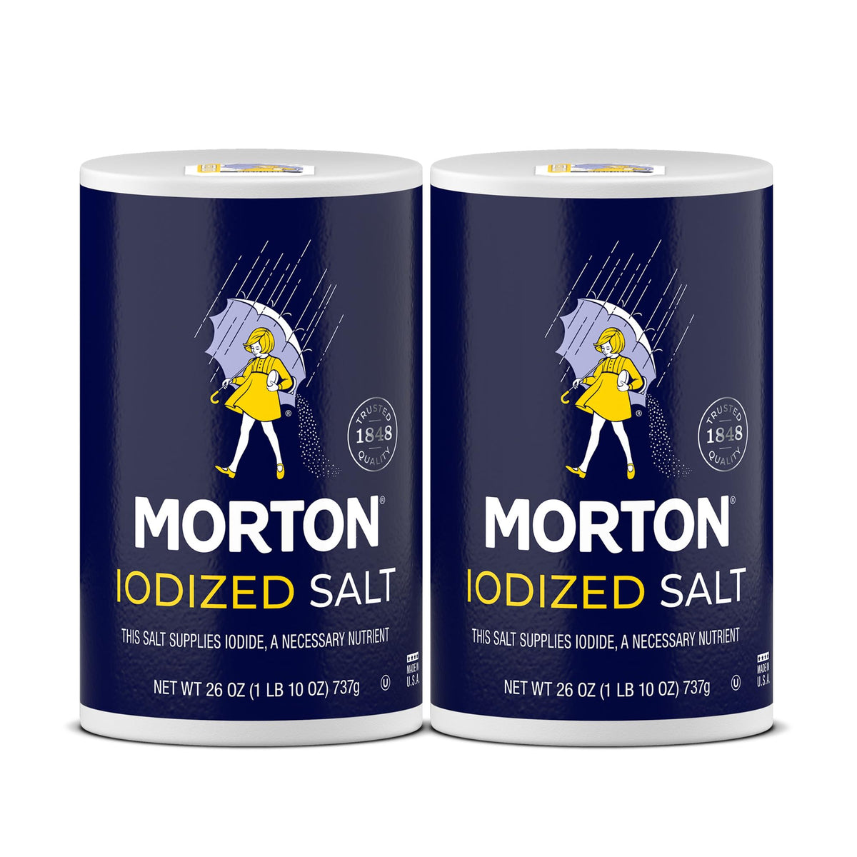 Morton iodized salt all-purpose 26oz 2-pack for everyday cooking and seasoning.