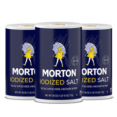 Morton iodized salt all-purpose bottle for versatile cooking and baking use.