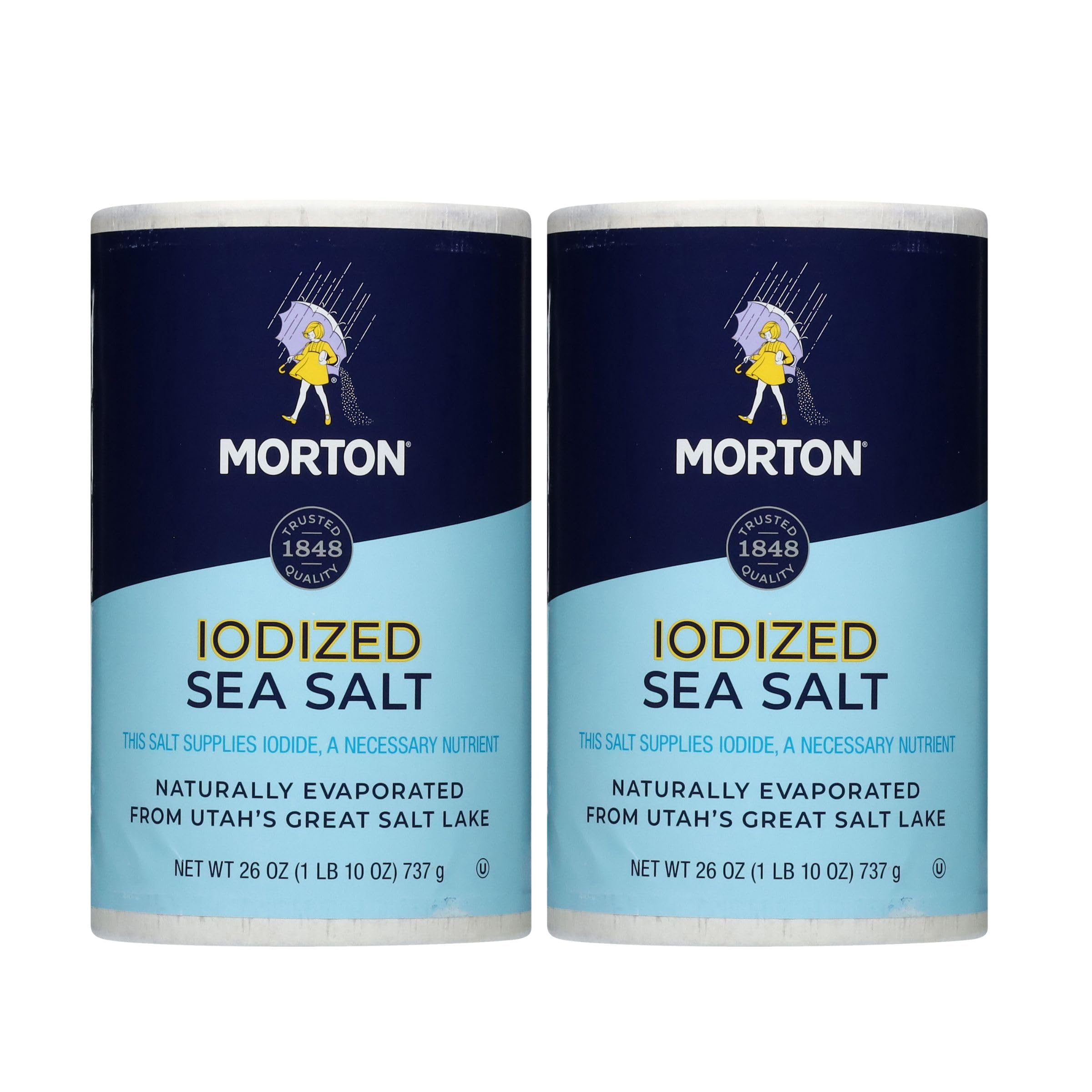 Morton iodized sea salt round 26oz canister adds crystal-rich seasoning for cooking