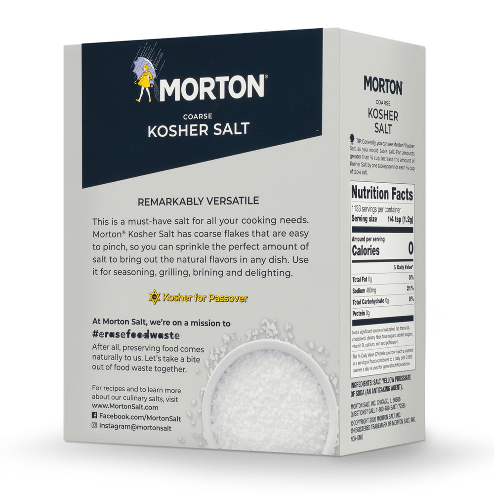 Pouring Morton Kosher Salt from container to sprinkle evenly