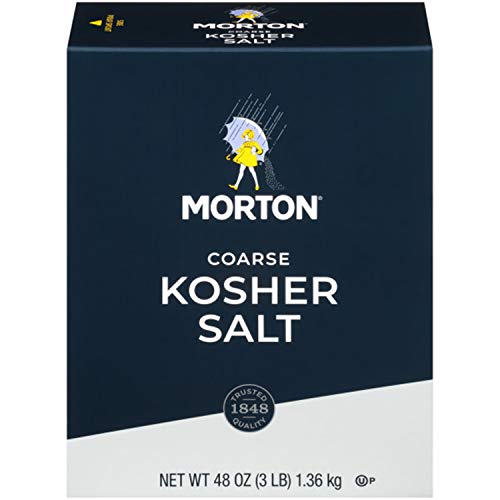 Morton Kosher Salt coarse dining-table setup suggests versatile finishing seasoning