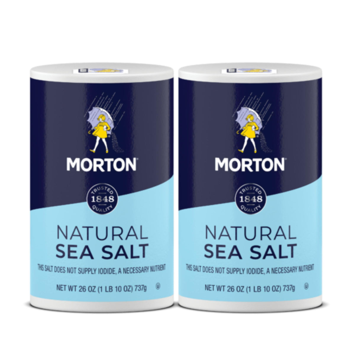 Morton Natural Sea Salt Round jar front view for versatile seasoning