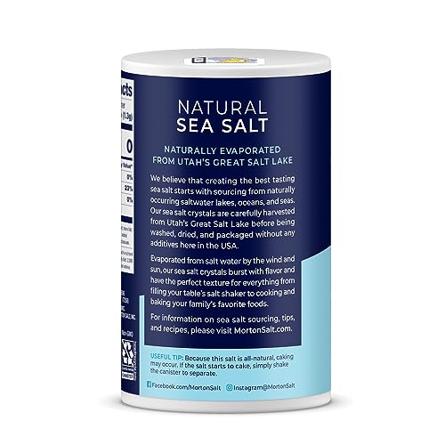 Morton Natural Sea Salt Round canister top view in kitchen