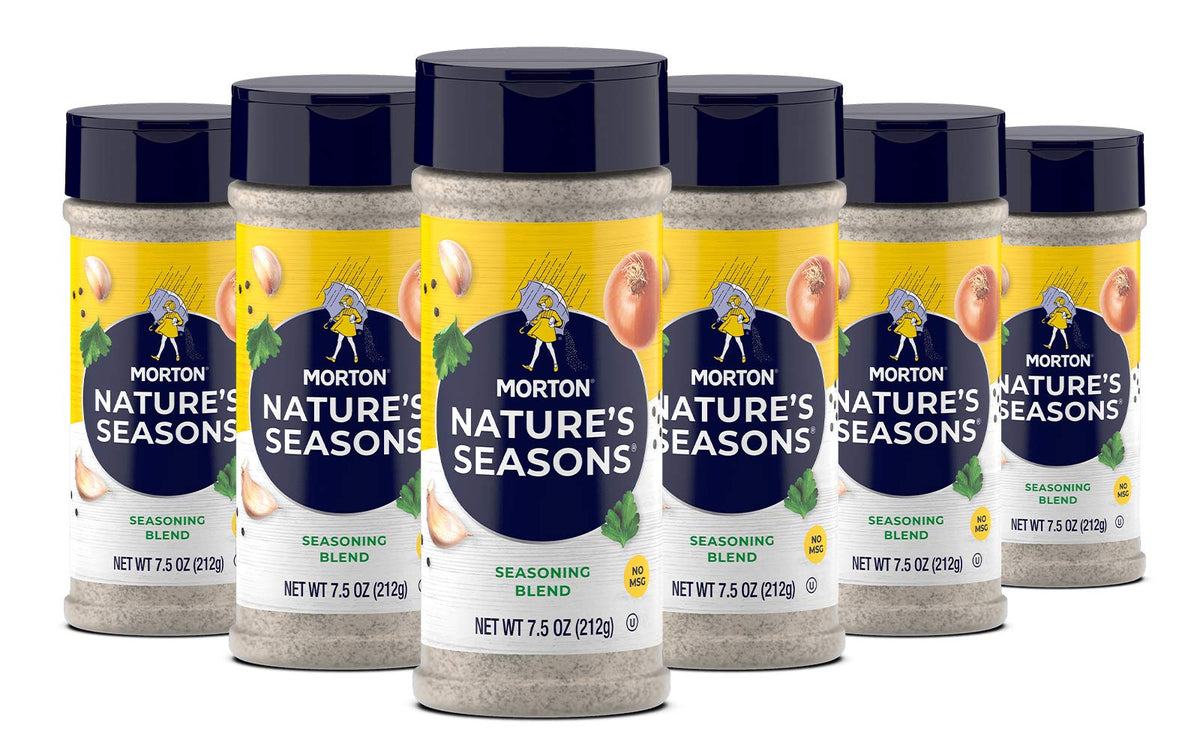 Morton Nature's Seasons shaker on table enhances light dishes with balanced flavor